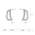 Silver geometric C-shaped earrings with micro-pave white zircon inlay for women - Double Layer C-Shape Zirconia Earrings - Silver (EP5609)