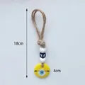 Evil Eye pendant with yellow glass charm and natural hemp rope weave, 18cm length - Yellow Round