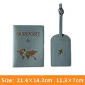Lake blue PU leather passport holder and luggage tag set with gold embossed map - Passport Holder + Luggage Tag / Lake Blue Set