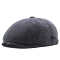 Dark grey windowpane check newsboy cap in warm wool blend for winter style - Adjustable / Light Gray