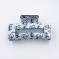 White square Halloween hair claw clip with black cartoon ghosts and BOO patterns - Ghost