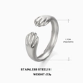 Silver stainless steel adjustable ring featuring a cute cat paw design, weighing 2.3g - Hugging Hands Style / Steel