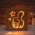 3D wooden night light with warm LED glow and thumb up star carving for home decor - Thumb Up/15cm