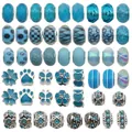 DIY charm jewelry set with blue large hole beads, flower pendants and rhinestone accents - Lake Blue Resin Alloy Enamel Set - 50Pcs
