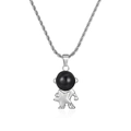 Collana astronauta con ciondolo a stella in argento e nero su sfondo bianco - Color Acciaio (MS-628)