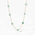 Y-shaped stainless steel necklace featuring seven translucent green natural stone beads - Green Crystal Style (KDD052)