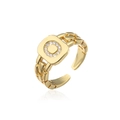 Anello a catena regolabile placcato oro con faccia quadrata e pavé di zirconi scintillanti - Lettera O / Aperto Regolabile