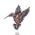 Exquisite hummingbird brooch featuring colorful rhinestones in a flying bird pose - Antique Silver + Multi-color