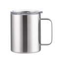 12oz stainless steel coffee mug with handle and clear lid in brushed silver finish - Natural