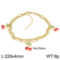 Double-layer 18K gold plated cherry anklet with red dripping oil pendants and steel chains - Red Cherry Style (KJ4496-ZG) / L:220mmx4mm/9g