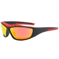 Polarized sports cycling sunglasses with matte black and red frame and orange mirrored lens - Black Frame Red Mirror