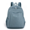 Gray-blue nylon backpack with a circular logo and adjustable straps by Colorful Fox - Dark Blue Green