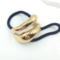 Elegant high-elastic black hair tie featuring a polished golden double-ring alloy ornament - Double Loop Streamlined Design (Hair Tie 91)