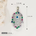Hamsa-Hand-Anhänger in Silber mit Evil Eye, bunten Steinen und Maßangabe (2,6 cm) - Silber Vollzirkonia Buntes Auge