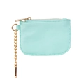 Mini mint green nylon coin purse with gold zipper and lobster clasp keychain - Mint Green