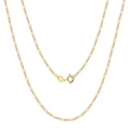Collar de cadena Figaro clásico de plata de ley S925 con elegante acabado dorado - Cadena Figaro 1.7MM - Oro 14K / 40CM