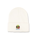 Detalle de gorro de punto blanco con bordado de alien y la palabra WARMTH - Talla única / Blanco
