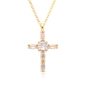 Elegant gold cross pendant necklace with marquise-cut white zircons on a white background - Marquise and Round Stone Style (B243)