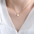 18k gold plated heart pendant necklace featuring white shell inlay and beaded edges - Gold White Seashell Heart Necklace (P436) / 40+5cm