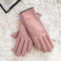 Guanti termici touch rosa da donna in finto camoscio con polsini grigi elasticizzati - Taglia unica / Rosa