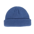 Short navy blue knit beanie cap with warm skullcap style and ribbed texture design - Denim Blue