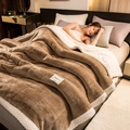 Brown quilted milk velvet thick blanket with white sherpa fleece lining and warm padding - Camel + White Lamb Cashmere