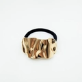 Elegant black elastic hair tie featuring a wavy golden metallic wave-textured accent - Ruched Wavy Mirror Effect Hair Tie (60 Pcs)