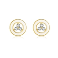Elegant 925 sterling silver round stud earrings with white enamel and three sparkling zircons - Gold Minimalist Pave