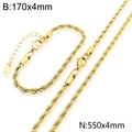 Ensemble de chaînes tressées en acier doré avec bracelet 170x4mm et collier 550x4mm - Largeur 4mm (Collier 50cm+Bracelet 16cm) / Or