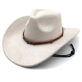 Detail of off-white cowboy hat with brown leather band and bronze skull ornament - M(56-58cm) / Beige