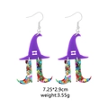 Purple wizard hat and colorful boots Halloween earrings, 7.25x2.9cm resin ear jewelry - Witch Hat 2