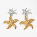 Two-tone starfish drop earrings in gold and silver finish with textured surface - Gold and Silver (D2170)