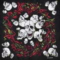 Black 100% cotton square bandana featuring white skull patterns and colored accents - Central Radiant Skull (N-03)