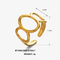 Minimalist gold stainless steel open ring with interlocking hollow oval design - Adjustable Open / Gold