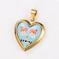 Colgante de corazón dorado con esmalte azul y diseño de constelación de Géminis - Relicario Azul Signo Géminis (Estilo 2)
