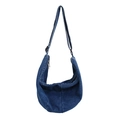 Large capacity dark blue denim crossbody bag with adjustable wide shoulder strap - Dark Blue