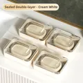 Creamy white 4-pack soap box set with secure waterproof lid for travel use - Double Layer Sealed / Cream White