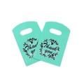Detail of mint green plastic gift bags with Thank You floral print and handle cutouts - No. 72 (Mint Green)