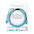 Adjustable turquoise beaded bracelet with black braided rope and display gift card - Turquoise Style (FK2264) / 19cm