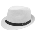 Cappello estivo in paglia bianca con fascia in pelle nera e fibbia in metallo argento - 58cm / Bianco
