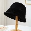 Classic black crochet bucket hat with breathable hollow-out knit design for women - M(56-58cm) / Hollow Knit Style (5639) / Black