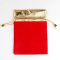 Red velvet drawstring jewelry pouch with golden trim and metallic bead accents - 7*9cm / Red