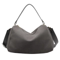 Minimalist large charcoal grey faux suede tote bag with adjustable shoulder strap - Gray