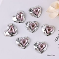 Zilveren metalen hartbedeltjes met roze strassteentjes voor DIY-ambachten en hoesjes - Roze Diamant Hart Type 1 / 20mm*23mm