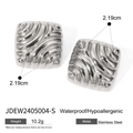 Detail of square textured stainless steel earring with waterproof and hypoallergenic specs - Square Ripple JDEW2405004-S