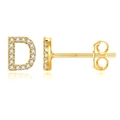 Macro detail of gold S925 sterling silver D-letter earrings with pavé zircon setting - Gold D