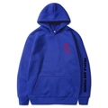 Blue hoodie with red rose print and People Are Poison text on the sleeves - Blue 345