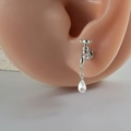 Silver faucet stud earring with a dangling clear water drop zircon pendant - 0.8x6x3mm / Steel Color Water Drop Pendant