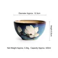Ciotola per riso giapponese da 420ml in ceramica blu con decorazione floreale di magnolia - 4,8 Pollici / Magnolia