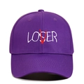 Detailed embroidery of LOSER text with red V on purple cotton baseball cap - Adjustable / Purple